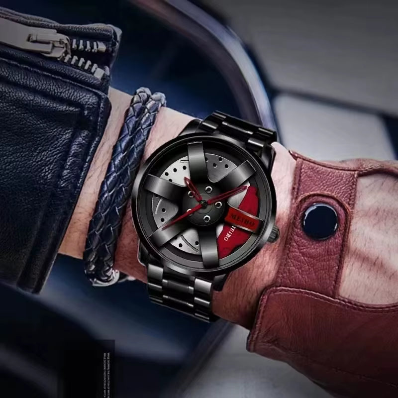 Fashion Mens Car Wheel Watches Luxury Stainless Steel Waterproof Watch for Men Quartz Wrist Watches Male Clock Relogio Masculino
