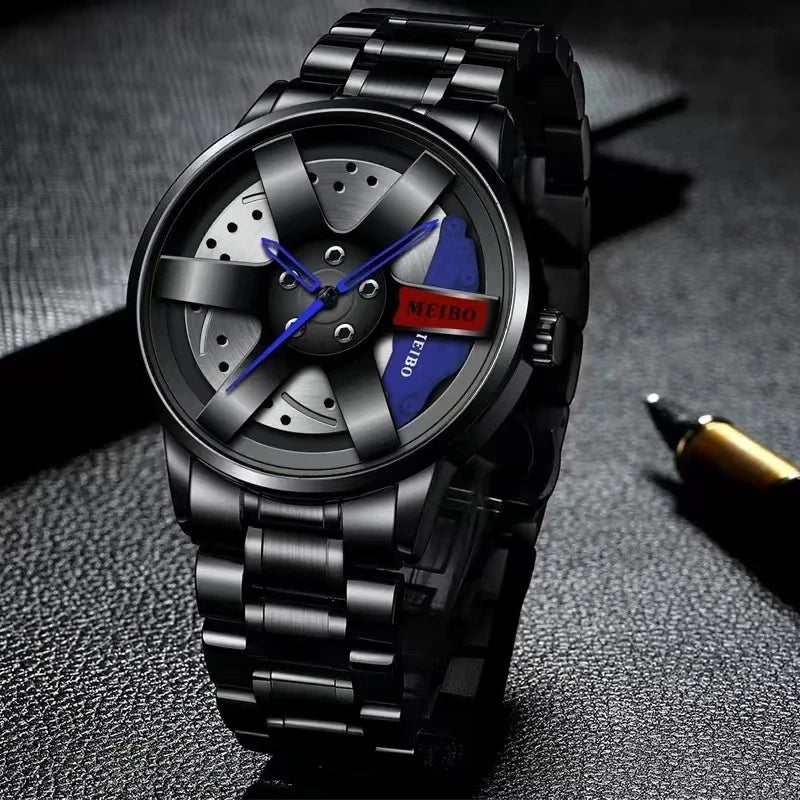 Fashion Mens Car Wheel Watches Luxury Stainless Steel Waterproof Watch for Men Quartz Wrist Watches Male Clock Relogio Masculino