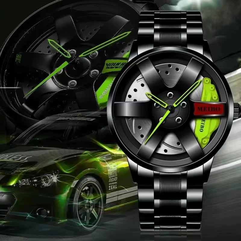 Fashion Mens Car Wheel Watches Luxury Stainless Steel Waterproof Watch for Men Quartz Wrist Watches Male Clock Relogio Masculino