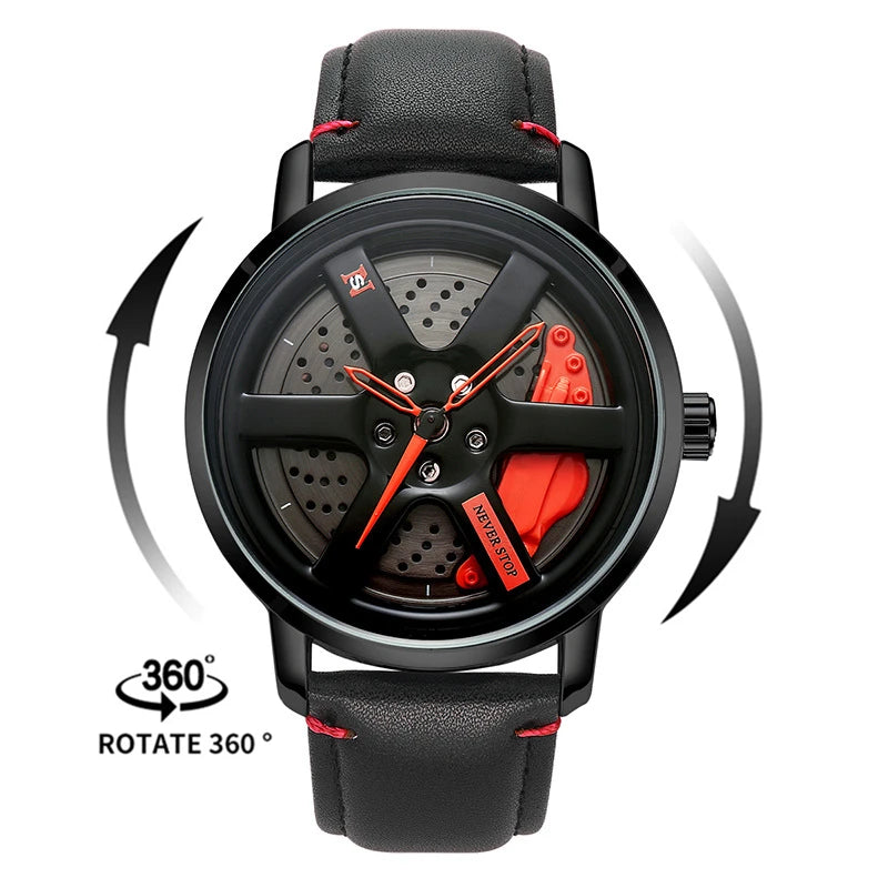 3D Sports Car Wheel Hub Mens Watches Spinnning Wholesale Cartoon Characters Watches Quartz Waterproof 360 Rotate Reloj Hombre