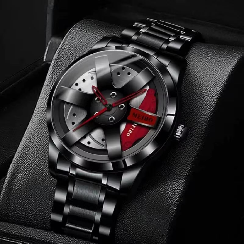 Fashion Mens Car Wheel Watches Luxury Stainless Steel Waterproof Watch for Men Quartz Wrist Watches Male Clock Relogio Masculino